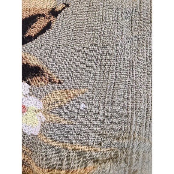 C EST 1946 Boho Floral Dress Gauzy Lined Flutter Sleeve Crochet Green Pink LARGE - Picture 12 of 12